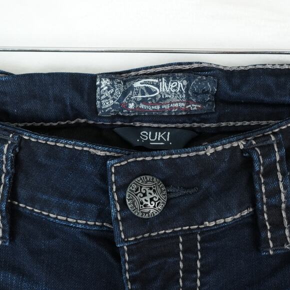 Silver Jeans Womens 31x31 Blue Dark Wash Suki Mid Super Skinny Flap Pocket - Picture 5 of 14